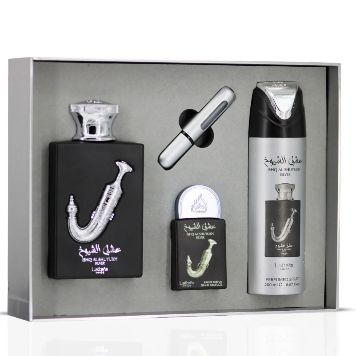KIT ISHQ AL SHUYUKH SILVER LATTAFA PRIDE GIFT SET EAU DE PARFUM